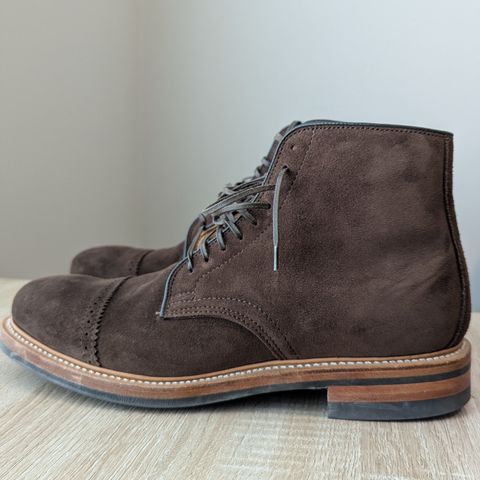 Viberg Derby Boot in C.F. Stead Brown Repello Calf Suede