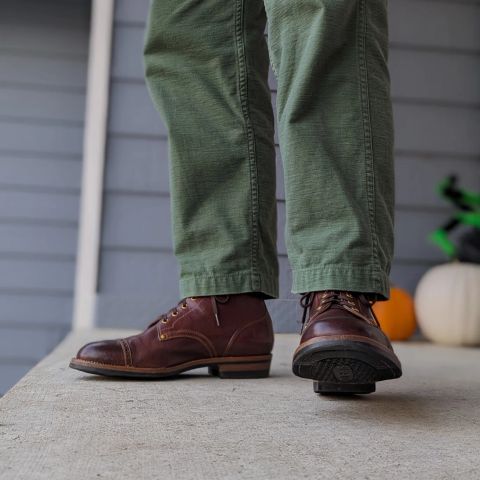 View photo of Iron Boots The Chosen One in Maryam Burgundy Factory Dyed Horsehide