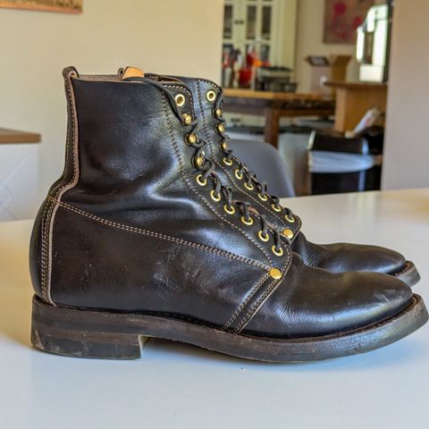 View photo of Unsung U 22-1 Slog Boot in Wickett & Craig Natural Veg Tan Overdyed Black