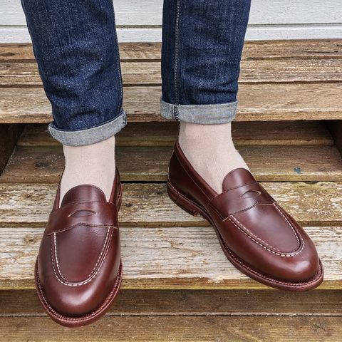 View photo of Grant Stone Traveler Penny in Horween Crimson Chromexcel