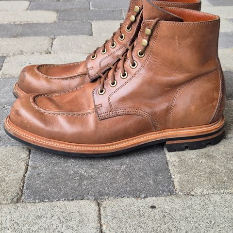 View photo of Grant Stone Brass Boot in Horween Dune Chromexcel