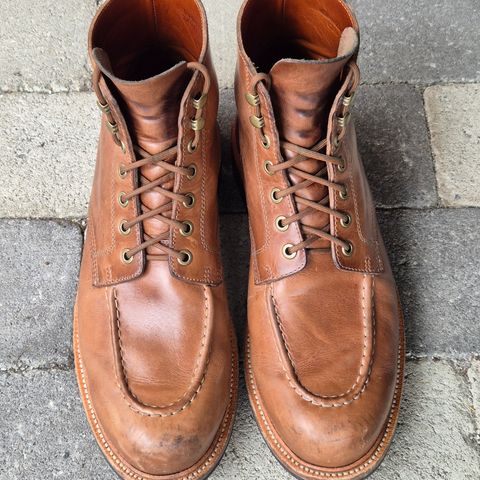 View photo of Grant Stone Brass Boot in Horween Dune Chromexcel