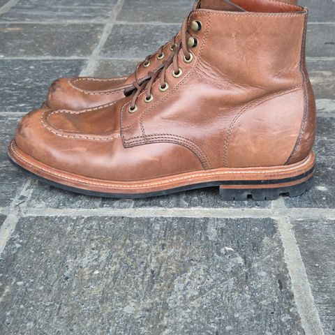 View photo of Grant Stone Brass Boot in Horween Dune Chromexcel