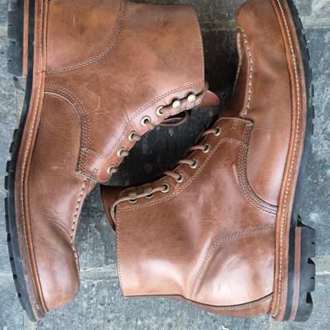 View photo of Grant Stone Brass Boot in Horween Dune Chromexcel