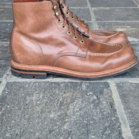 View photo of Grant Stone Brass Boot in Horween Dune Chromexcel