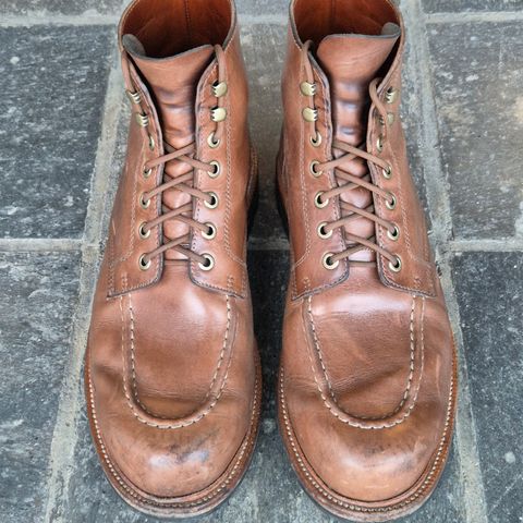 View photo of Grant Stone Brass Boot in Horween Dune Chromexcel