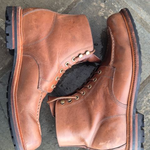 View photo of Grant Stone Brass Boot in Horween Dune Chromexcel