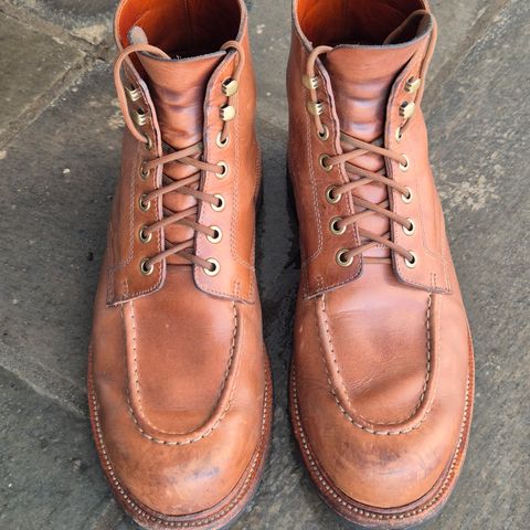 View photo of Grant Stone Brass Boot in Horween Dune Chromexcel