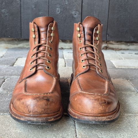 View photo of Grant Stone Brass Boot in Horween Dune Chromexcel