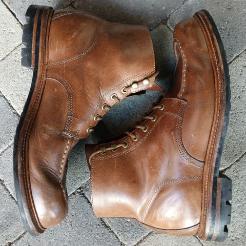 View photo of Grant Stone Brass Boot in Horween Dune Chromexcel