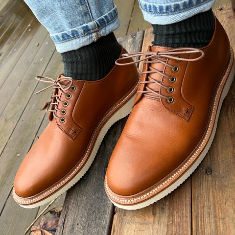 View photo of Grant Stone Plain Toe Blucher in Badalassi Carlo Saddle Tan Minerva