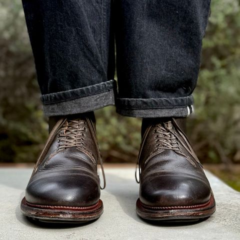 Viberg Wholecut Derby Boot in C.F. Stead Stone Waxed Kudu