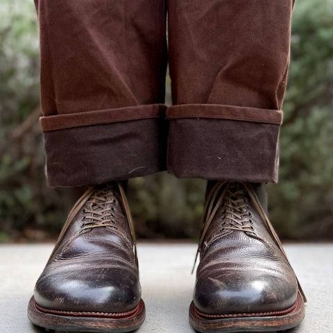 Viberg Wholecut Derby Boot in C.F. Stead Stone Waxed Kudu