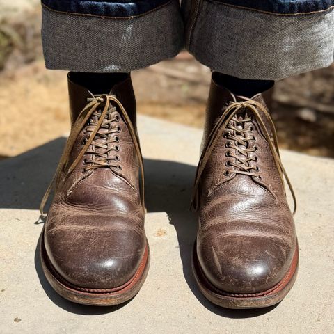 Viberg Wholecut Derby Boot in C.F. Stead Stone Waxed Kudu