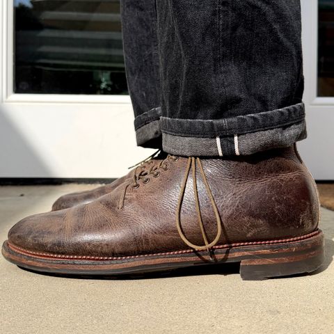 Viberg Wholecut Derby Boot in C.F. Stead Stone Waxed Kudu