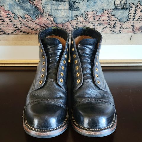 Iron Boots Pitman in Black Italy Waxed Bullhide