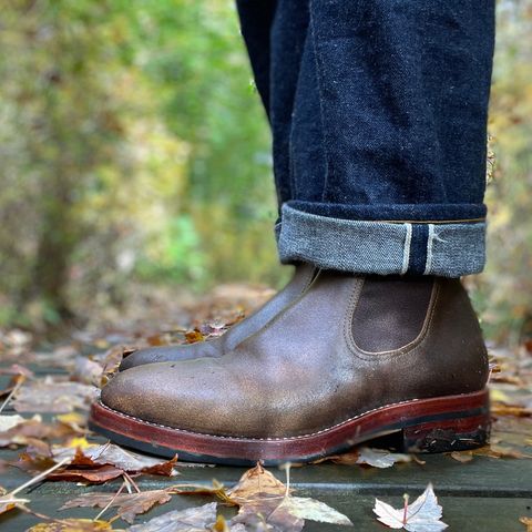 Benzein The Seventh Chelsea Boot in Horween Olive Waxed Flesh