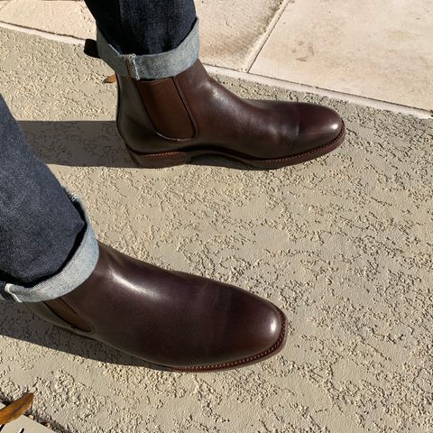 View photo of Grant Stone Chelsea Boot in D'Annonay Chocolate Antique Calf