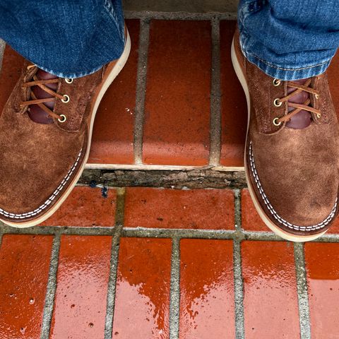 View photo of Frank's Boots Rainier in Seidel Chocolate Oil Tan Roughout