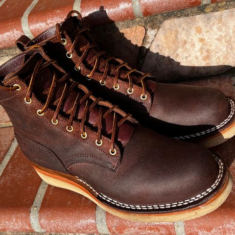 View photo of Frank's Boots Rainier in Seidel Chocolate Oil Tan Roughout