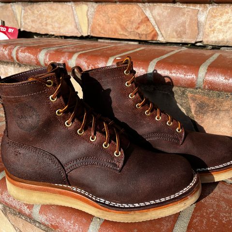 View photo of Frank's Boots Rainier in Seidel Chocolate Oil Tan Roughout