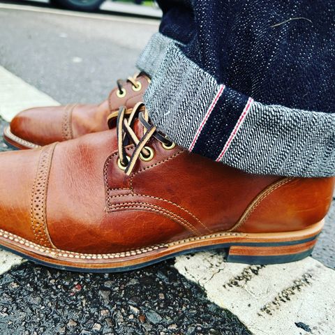 View photo of Viberg Service Boot in Shinki Brown Oiled Horsebutt