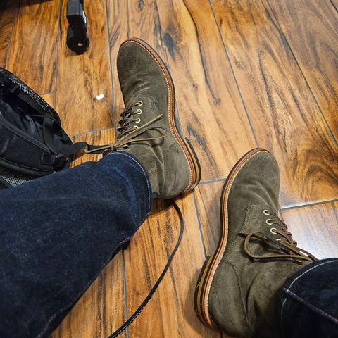 View photo of Grant Stone Diesel Boot in C.F. Stead Loden Janus Calf Suede