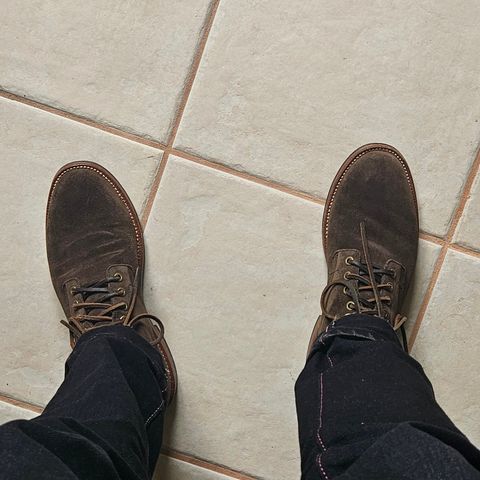 View photo of Grant Stone Diesel Boot in C.F. Stead Loden Janus Calf Suede