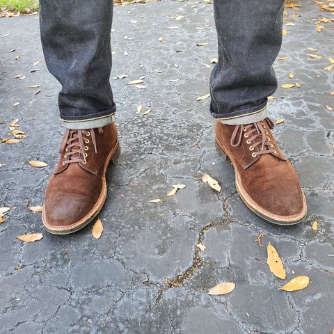 View photo of Alden Plain Toe Boot in Horween Tobacco Chamois Roughout