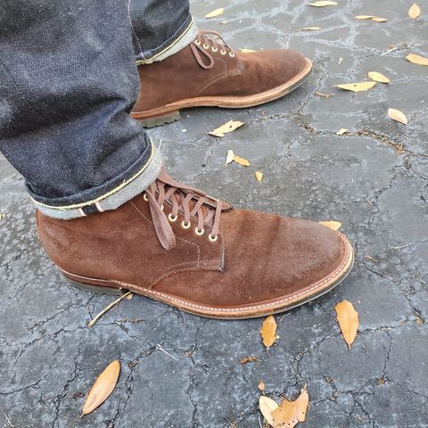 View photo of Alden Plain Toe Boot in Horween Tobacco Chamois Roughout