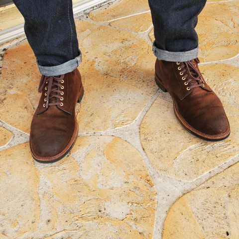 View photo of Alden Plain Toe Boot in Horween Tobacco Chamois Roughout