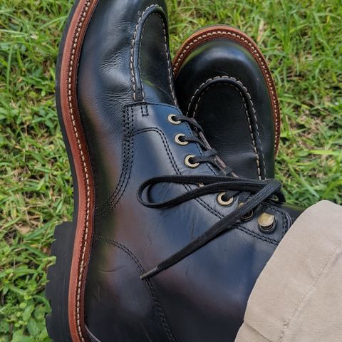 View photo of Grant Stone Brass Boot in Horween Black Chromexcel