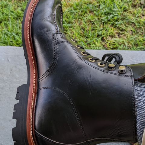 View photo of Grant Stone Brass Boot in Horween Black Chromexcel