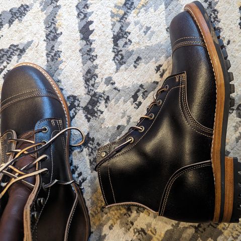 View photo of Truman Cap Toe Boot in Horween Java Waxed Flesh