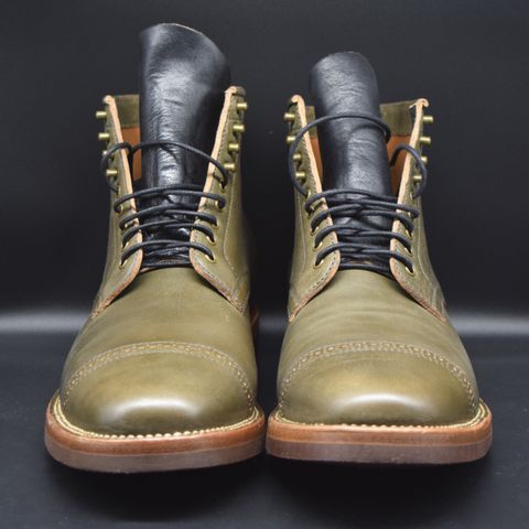 Flame Panda Brogue Cap Toe Service Boot in Maryam Jungle Green Horsebutt