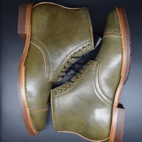 Flame Panda Brogue Cap Toe Service Boot in Maryam Jungle Green Horsebutt