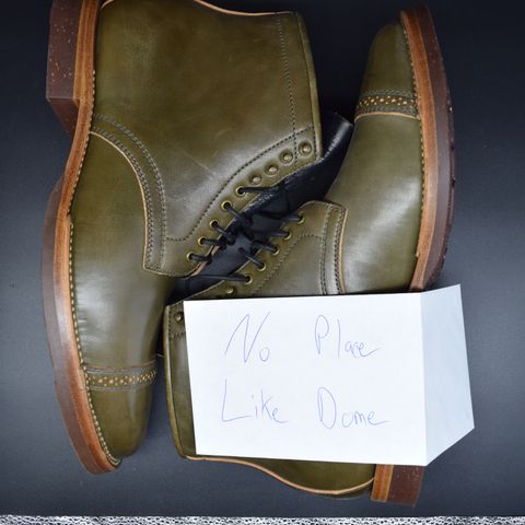 Flame Panda Brogue Cap Toe Service Boot in Maryam Jungle Green Horsebutt