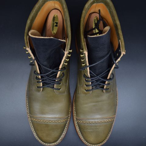 Flame Panda Brogue Cap Toe Service Boot in Maryam Jungle Green Horsebutt