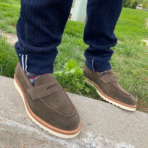 Grant Stone Traveler Penny in C.F. Stead Loden Janus Calf Suede