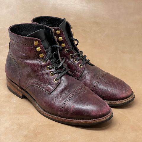 View photo of Blkbrd Shoemaker Luchador Service Boot in Horween Dark Burgundy Pioneer Reindeer