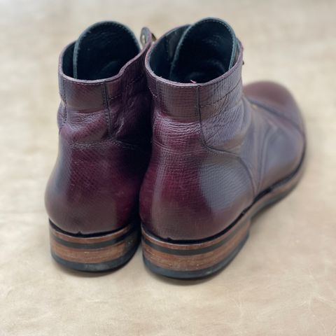 View photo of Blkbrd Shoemaker Luchador Service Boot in Horween Dark Burgundy Pioneer Reindeer