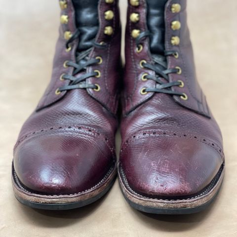 View photo of Blkbrd Shoemaker Luchador Service Boot in Horween Dark Burgundy Pioneer Reindeer