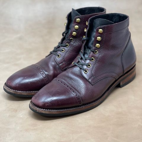 View photo of Blkbrd Shoemaker Luchador Service Boot in Horween Dark Burgundy Pioneer Reindeer