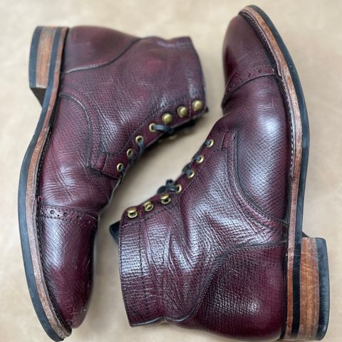 View photo of Blkbrd Shoemaker Luchador Service Boot in Horween Dark Burgundy Pioneer Reindeer