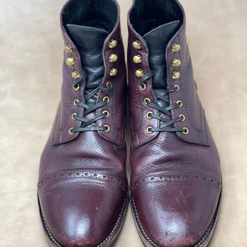 View photo of Blkbrd Shoemaker Luchador Service Boot in Horween Dark Burgundy Pioneer Reindeer