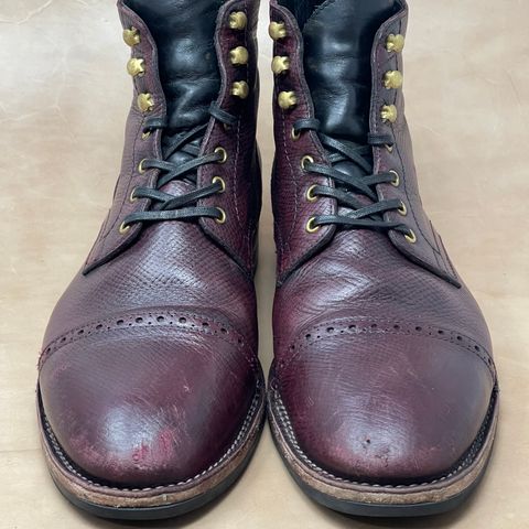 View photo of Blkbrd Shoemaker Luchador Service Boot in Horween Dark Burgundy Pioneer Reindeer