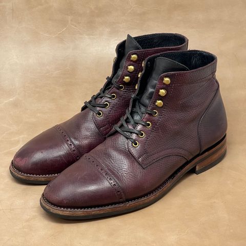 View photo of Blkbrd Shoemaker Luchador Service Boot in Horween Dark Burgundy Pioneer Reindeer