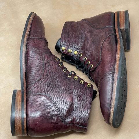 View photo of Blkbrd Shoemaker Luchador Service Boot in Horween Dark Burgundy Pioneer Reindeer