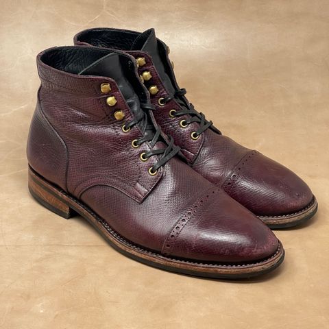 View photo of Blkbrd Shoemaker Luchador Service Boot in Horween Dark Burgundy Pioneer Reindeer