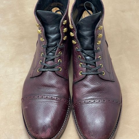 View photo of Blkbrd Shoemaker Luchador Service Boot in Horween Dark Burgundy Pioneer Reindeer